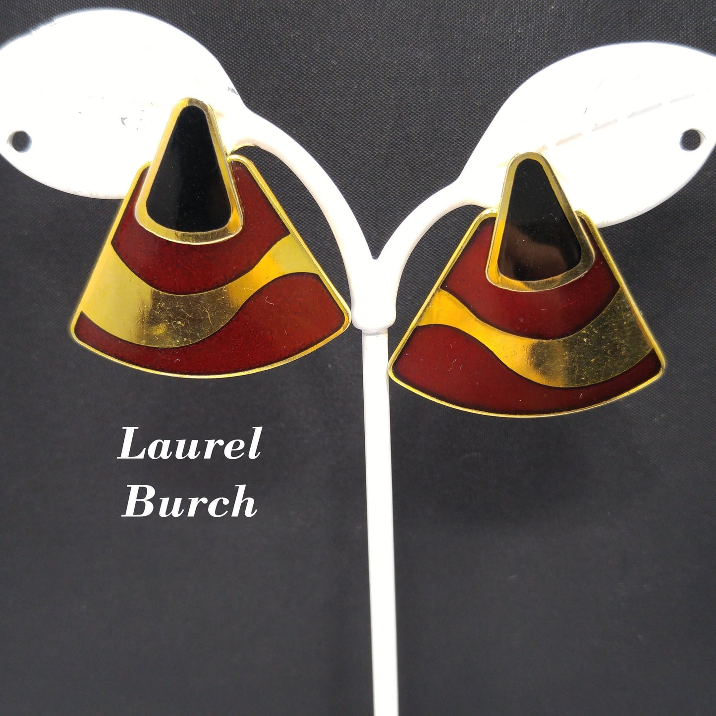 Laurel Burch Black Red 2 in 1 Earrings, Gold Plated, 1980s Vintage Jewelry