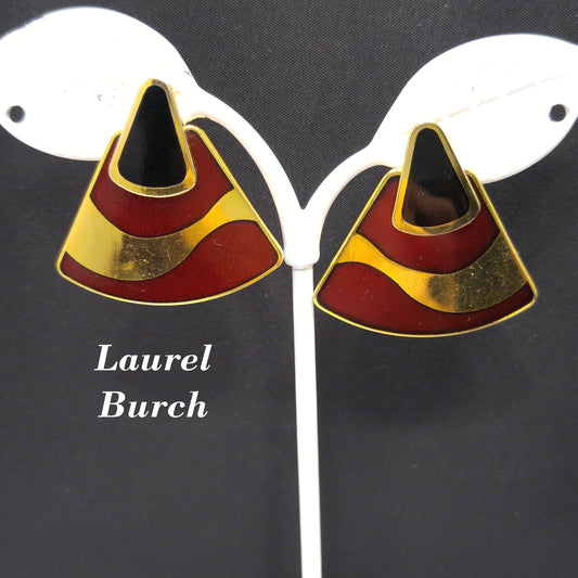 Laurel Burch Black Red 2 in 1 Earrings, Gold Plated, 1980s Vintage Jewelry