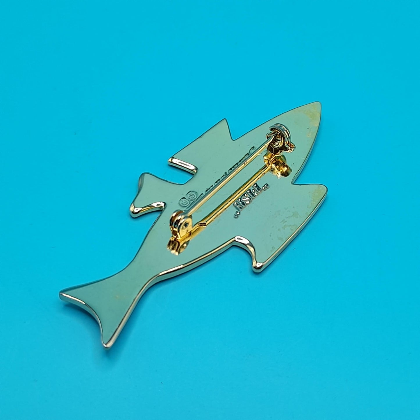 Vintage Laurel Burch "FISH" Brooch, Gold Plated, Black Brown Enamel, 1980s