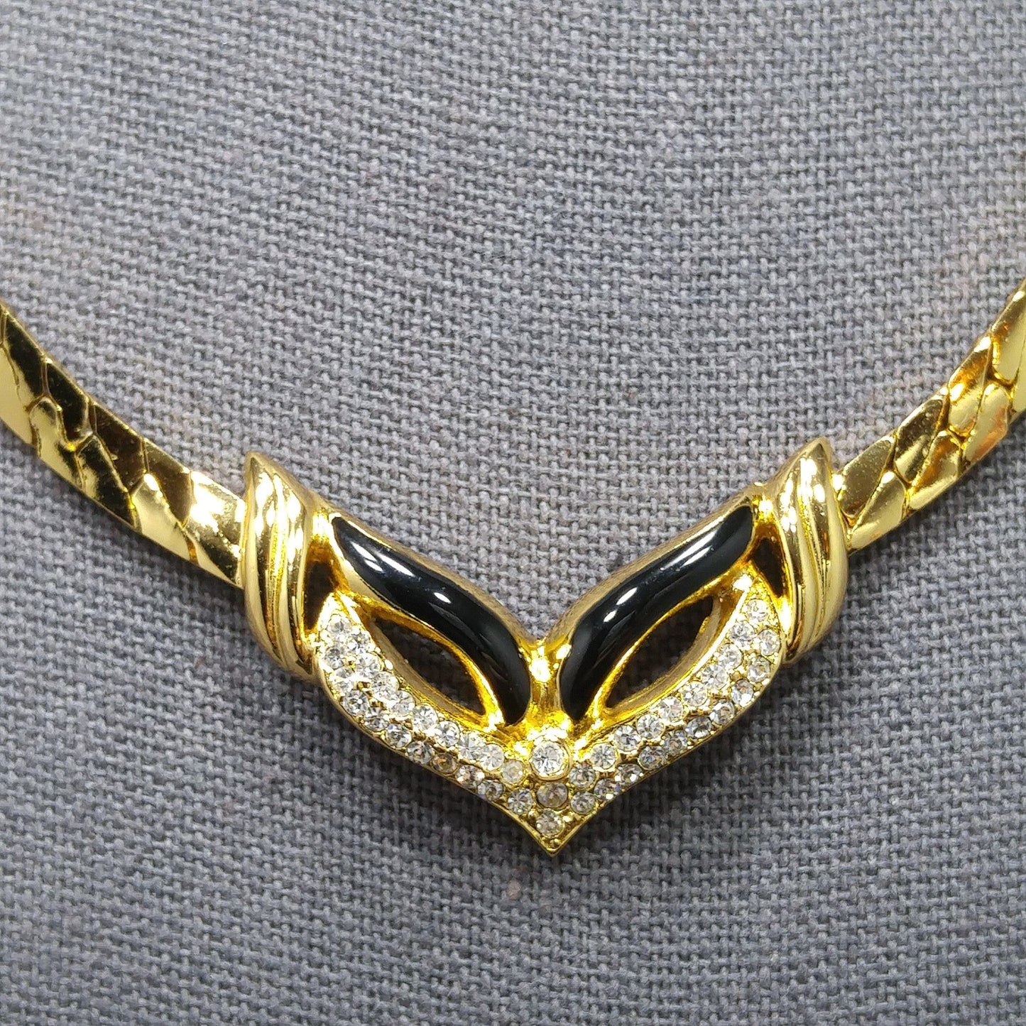 Vintage Christian Dior Germany Mask Pendant Necklace, Gold Plated, Black Enamel