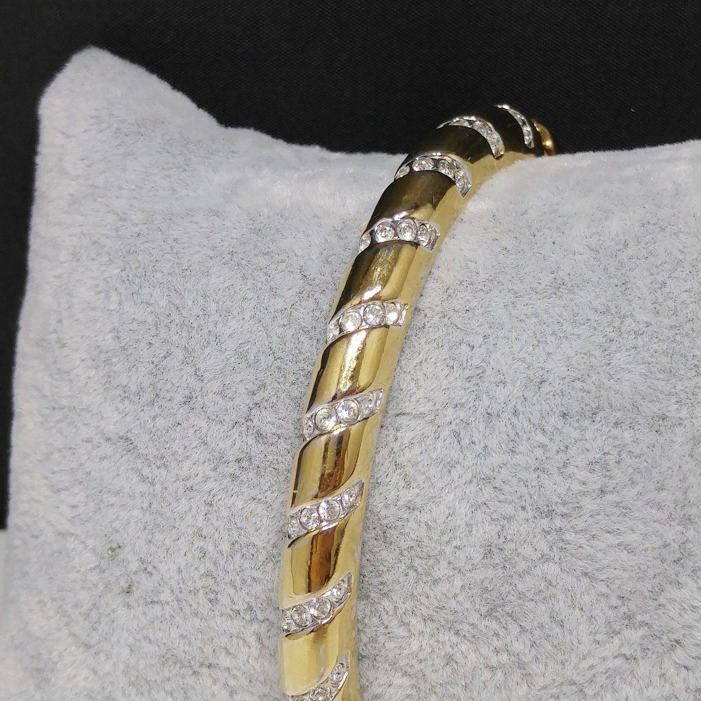 Swarovski Swan Logo Bracelet, Gold Plated Hinged Bangle, Clear Pave Rhinestones, 1980s Vintage Jewelry