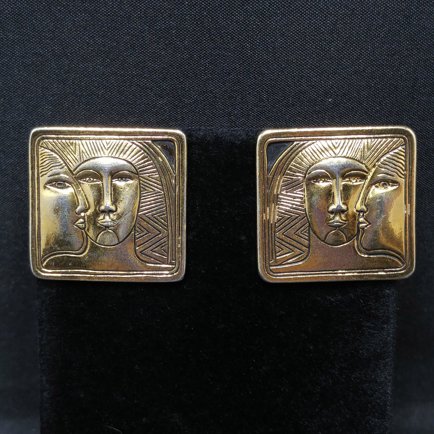 Laurel Burch Ancient Ancestors Post Earrings, Gold Plated, 1980s Vintage Jewelry