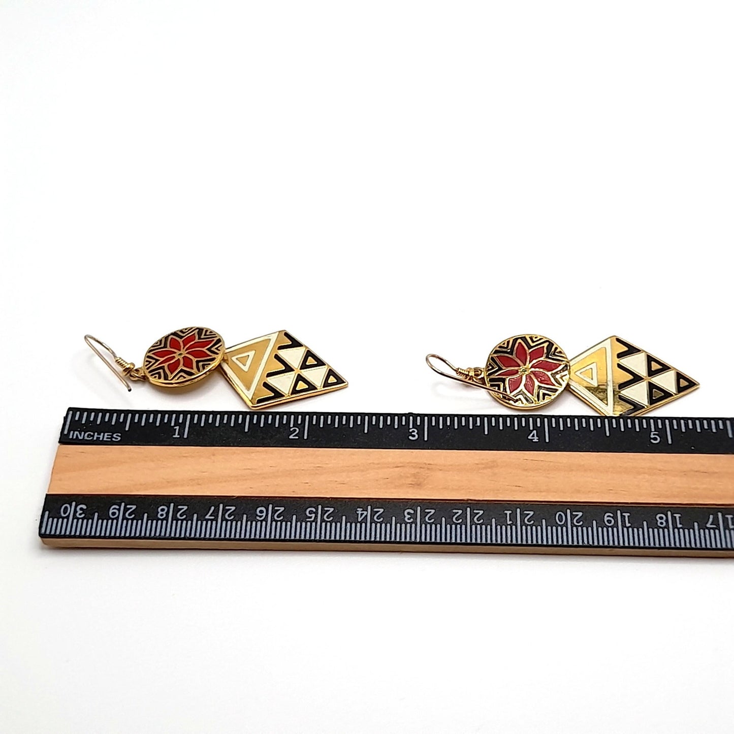 Laurel Burch "Gypsy Spirit 1993" Long Earrings, Gold Plated, GF Ear Wires, 1990s Vintage Jewelry