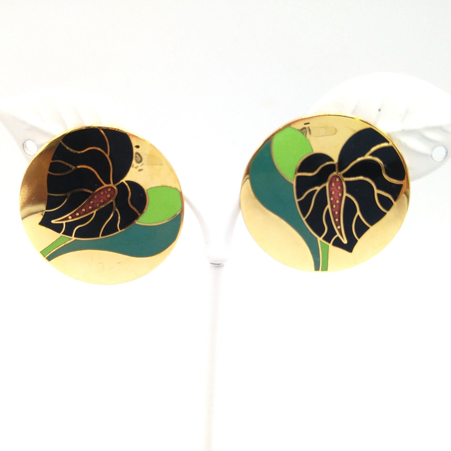Vintage Laurel Burch "Antherium" Post Earrings, Gold Plated