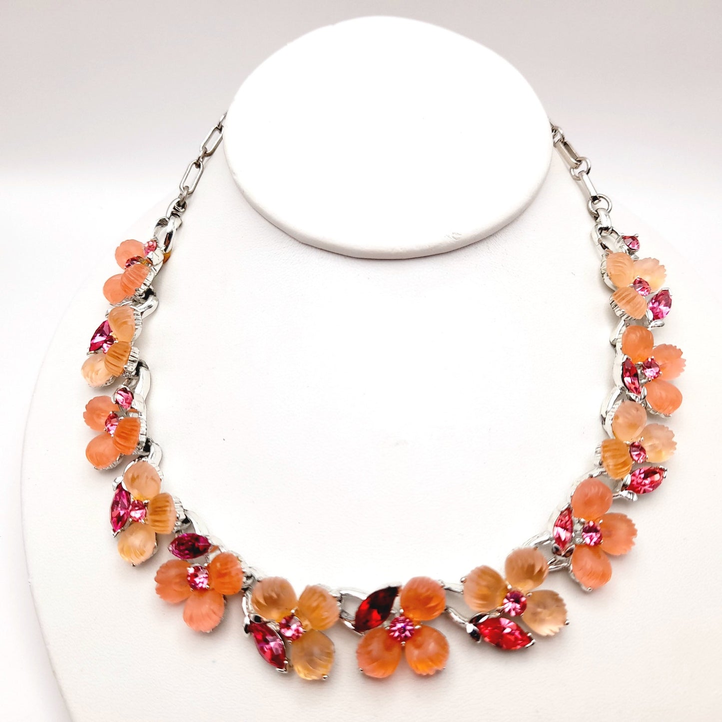 Vintage Lisner Pink Rhinestone Lucite Floral Choker