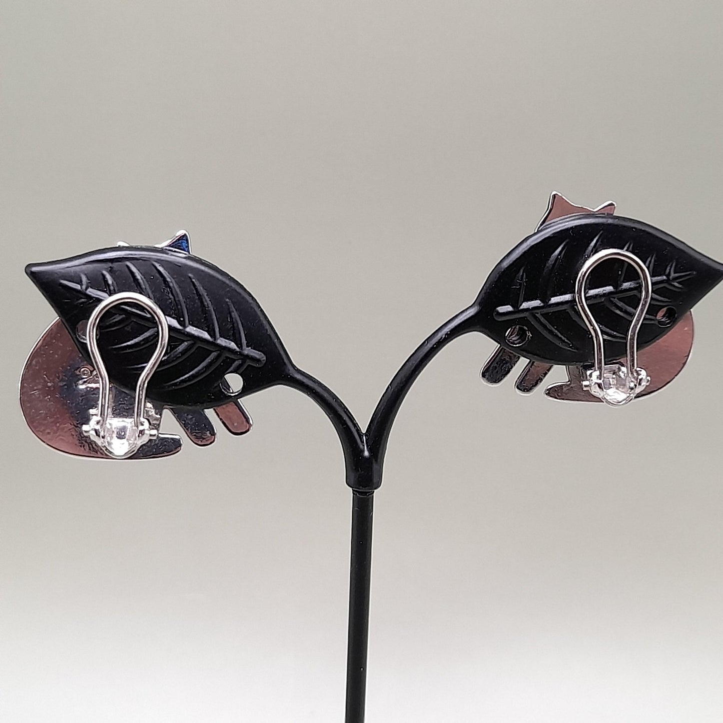 Vintage Laurel Burch Keshire Cat Clip Earrings, Rhodium Plated