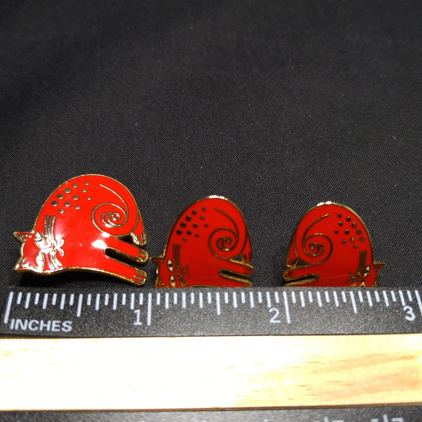 Laurel Burch "Keshire Cat" Red Enamel Brooch & Post Earrings, Gold Plated Cloisonne
