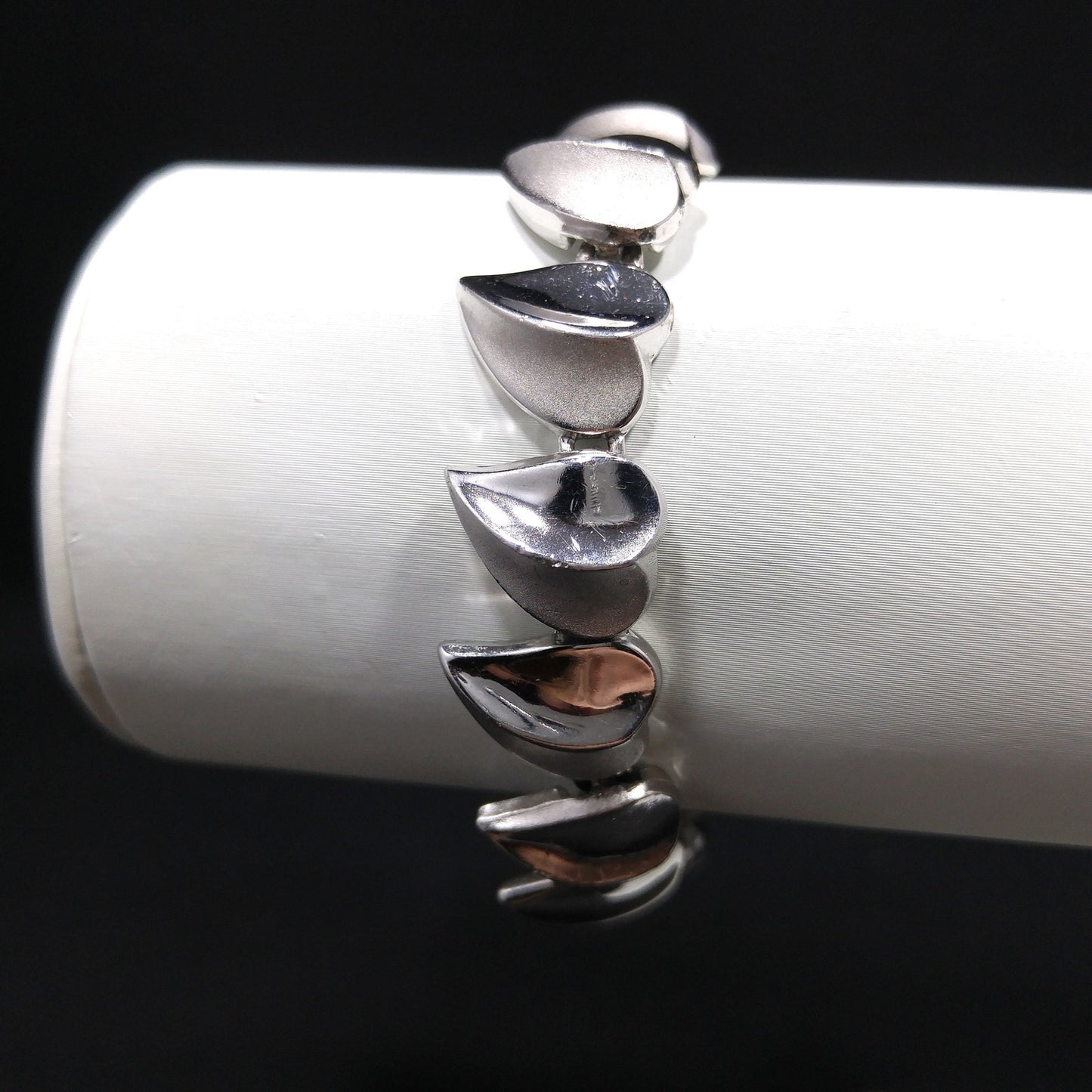Crown Trifari Heart Leaves Bracelet, Rhodium Plated, 1960s Vintage Jewelry