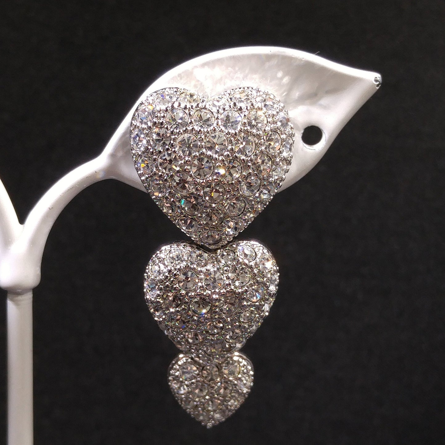 Nolan Miller Rhinestone Heart Drop Earrings, Glamour Collection, Vintage 1990s Clip-On Jewelry