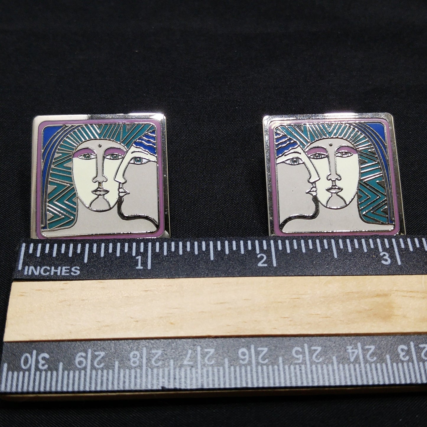 Vintage Laurel Burch "Ancient Ancestors" Post Earrings, Rhodium Plated