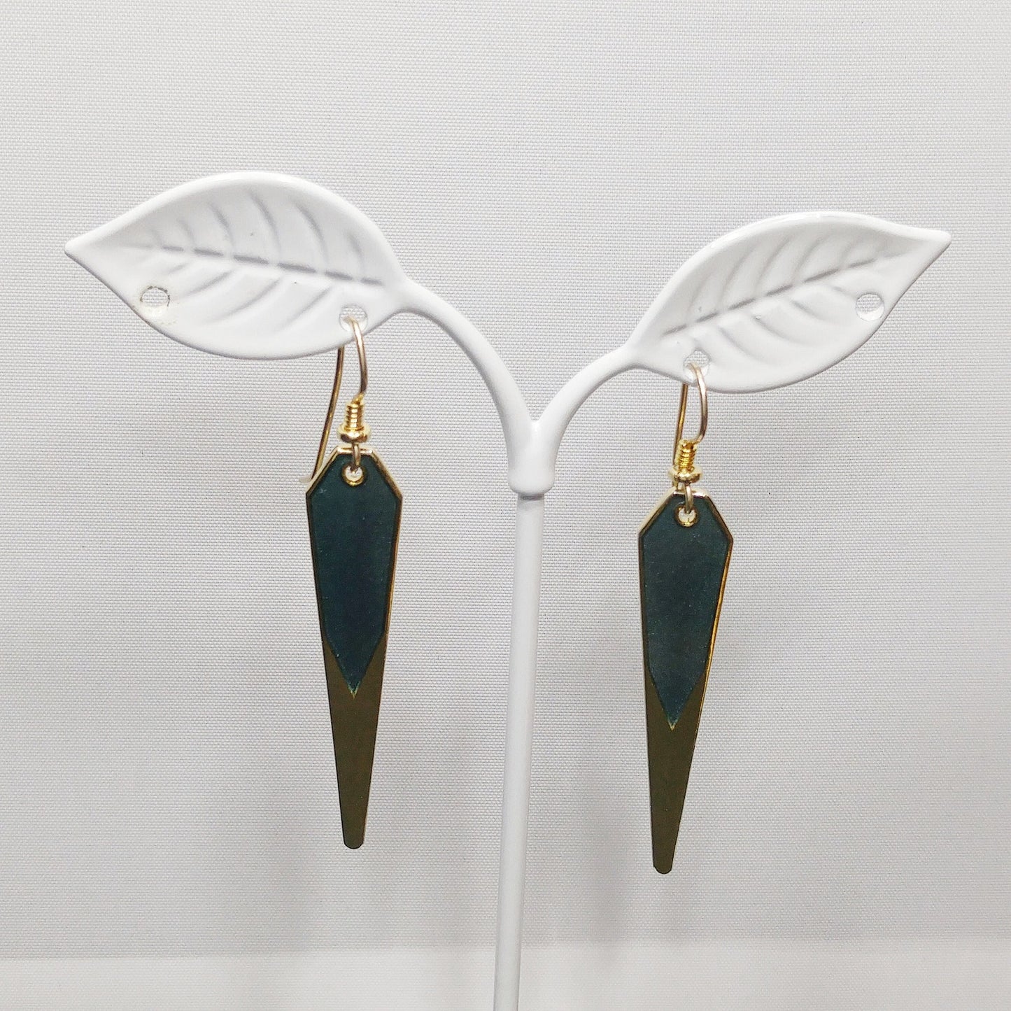 Vintage Laurel Burch Blue Metallic Long Earrings, Gold Plated