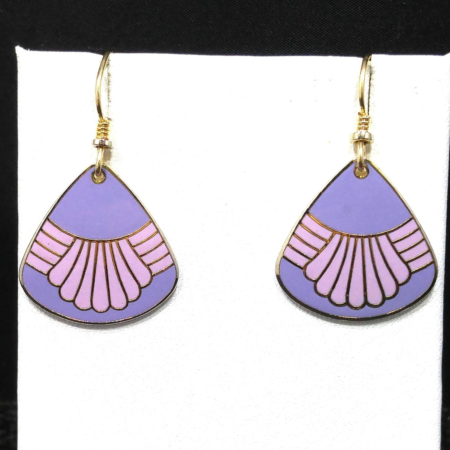 Vintage Laurel Burch Waterfall Purple Pink Drop Earrings, Gold Plated