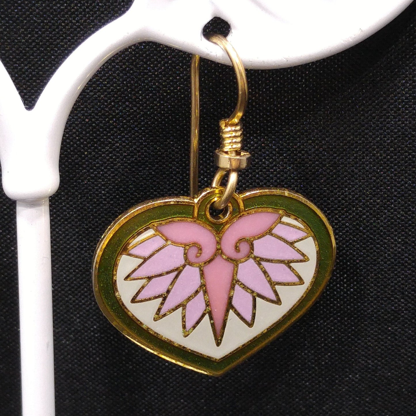Vintage Laurel Burch Hollyhock Floral Earrings, Gold Plated, Pink Green White