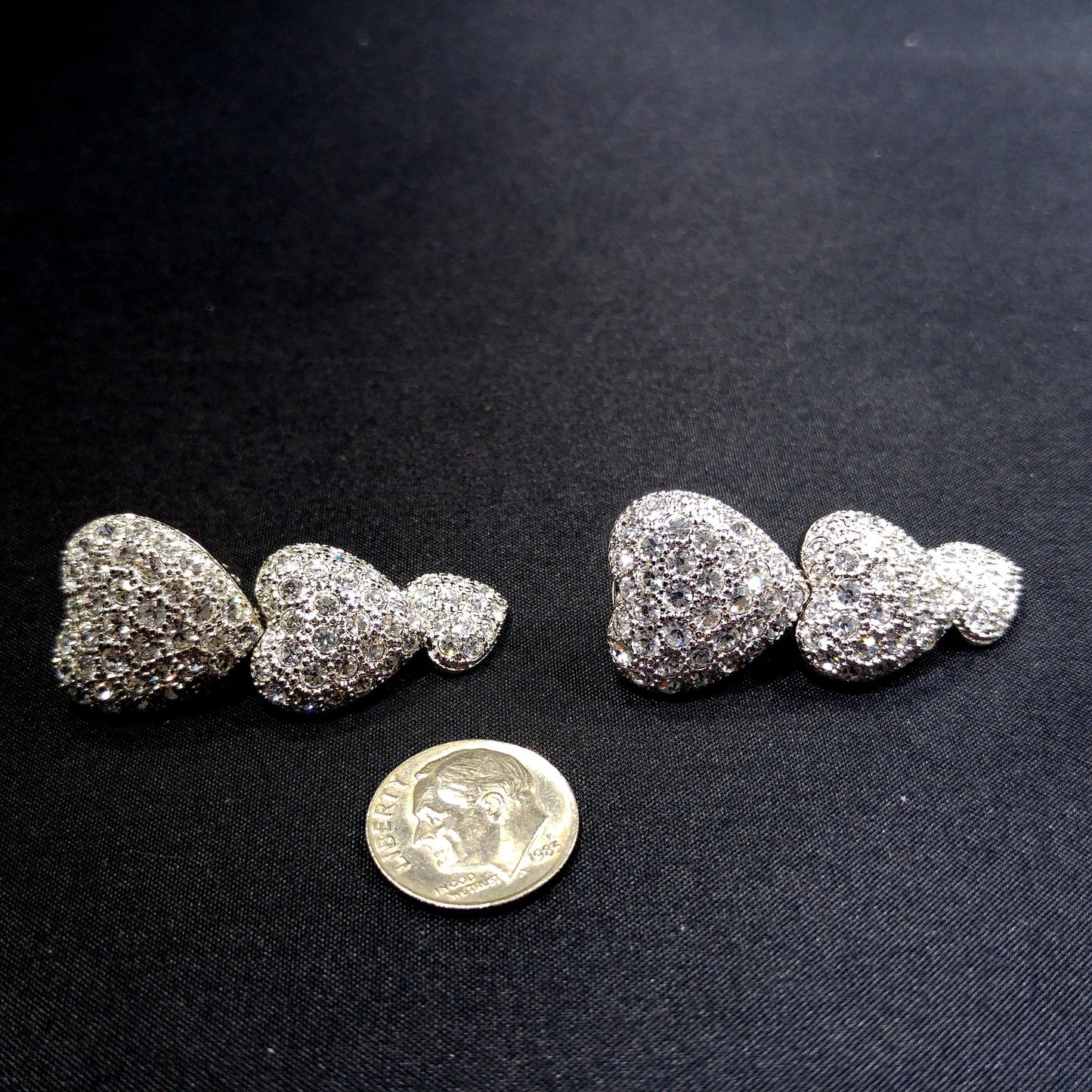 Nolan Miller Rhinestone Heart Drop Earrings, Glamour Collection, Vintage 1990s Clip-On Jewelry