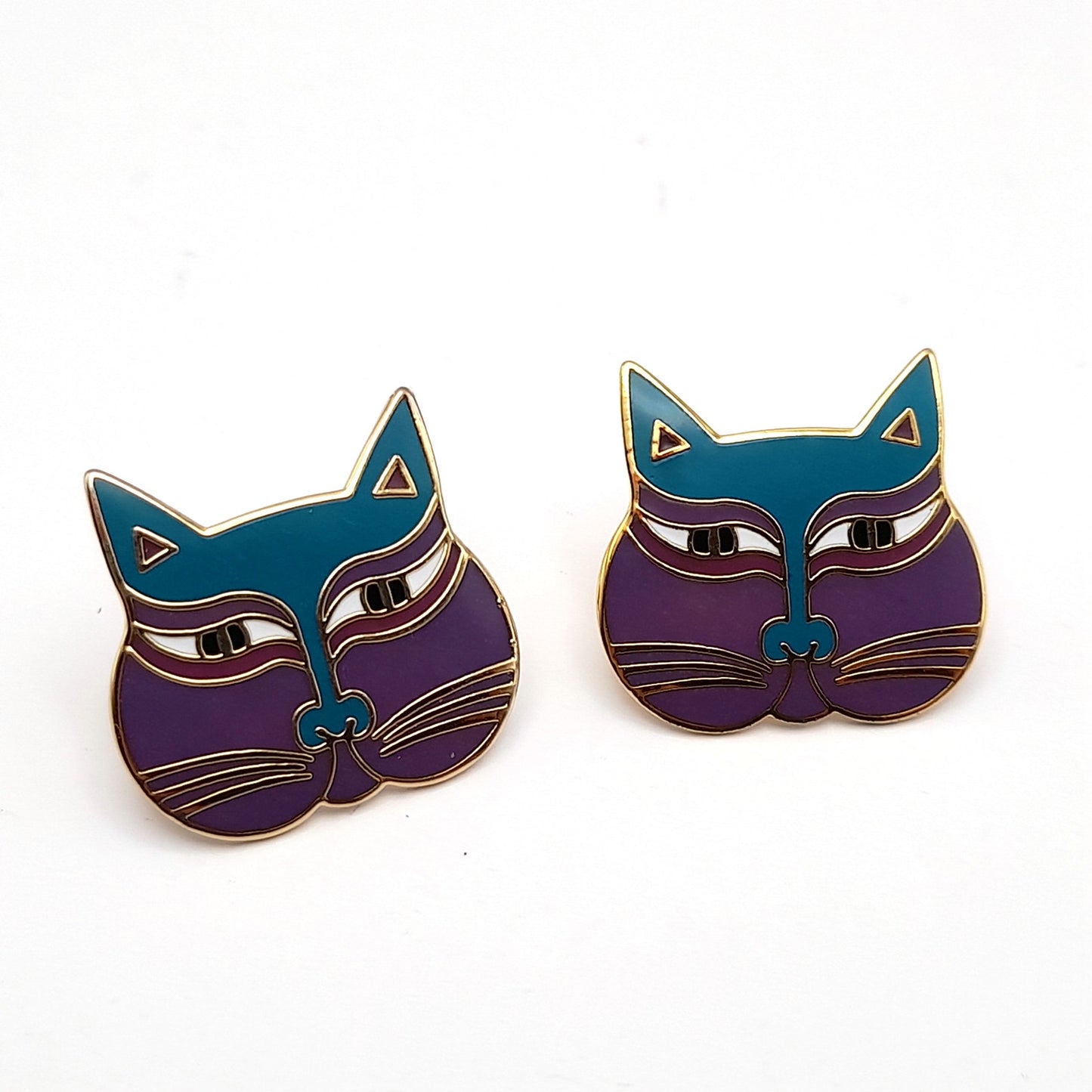 Vintage Laurel Burch Siamese Cats Purple Face Post Earrings