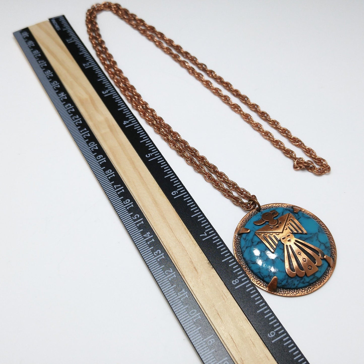 Copper by Bell Thunderbird Necklace, Faux Turquoise, 1970s Vintage Jewelry
