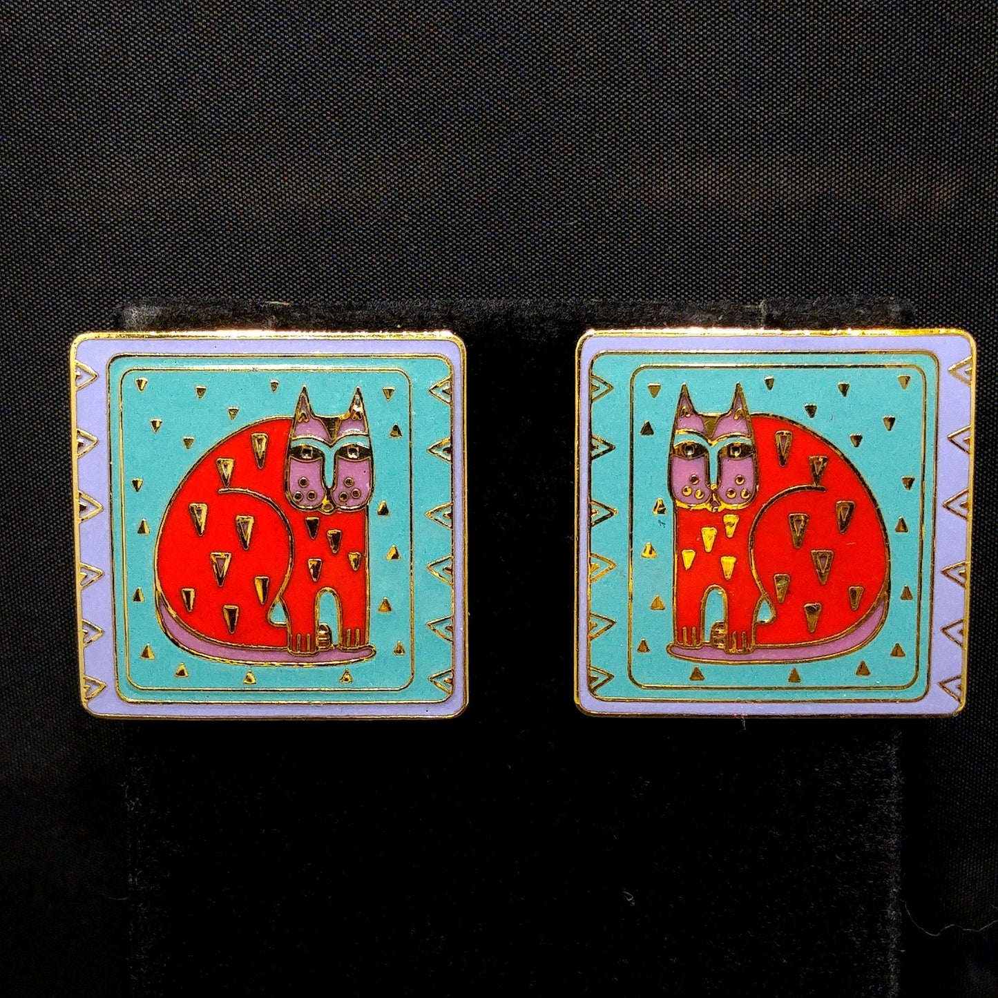 Laurel Burch "Fantastic Feline" Large Cat Post Earrings, Gold Plated, 1980s Vintage Jewelry