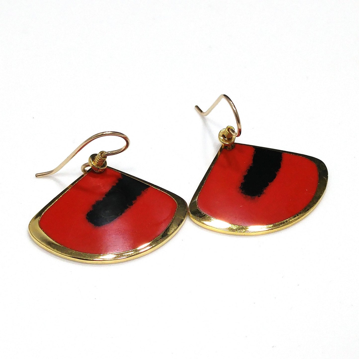 Vintage Laurel Burch "Colour Spirit" Earrings, Red & Black Enamel, Gold Plated