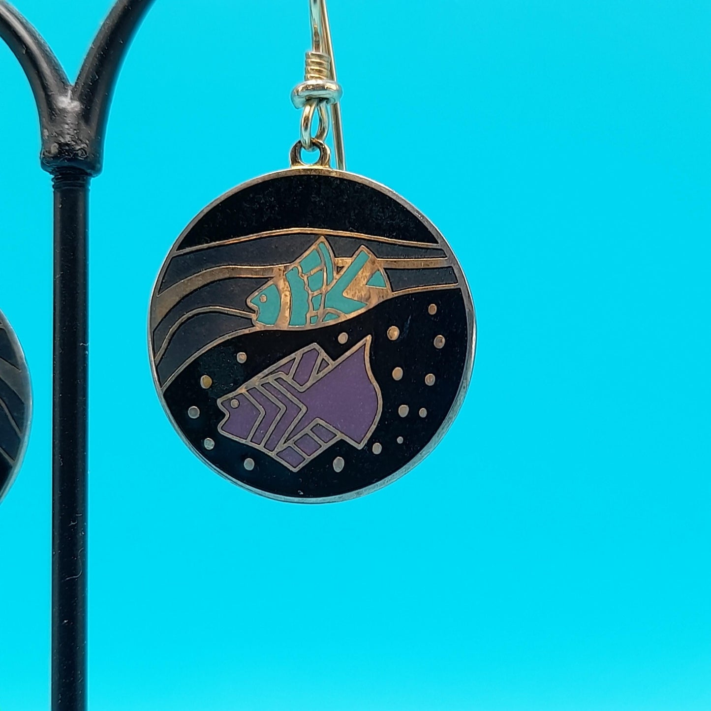 Vintage Laurel Burch "Tropical Fish" Drop Earrings, Gold Plated, 1980s