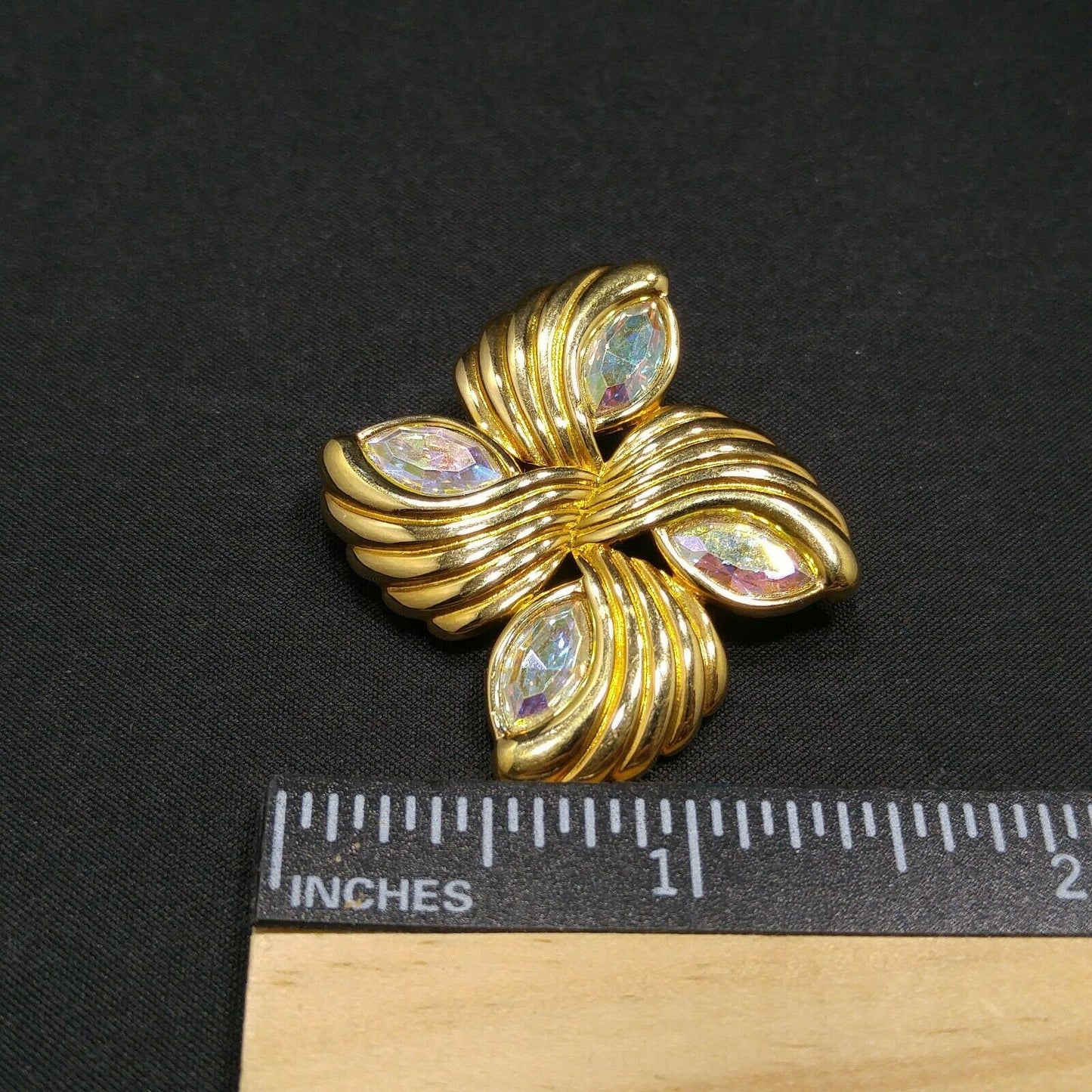 Swarovski AB Rhinestone Swirl Brooch, Swan Logo, Gold Plated, 1980s–1990s Vintage
