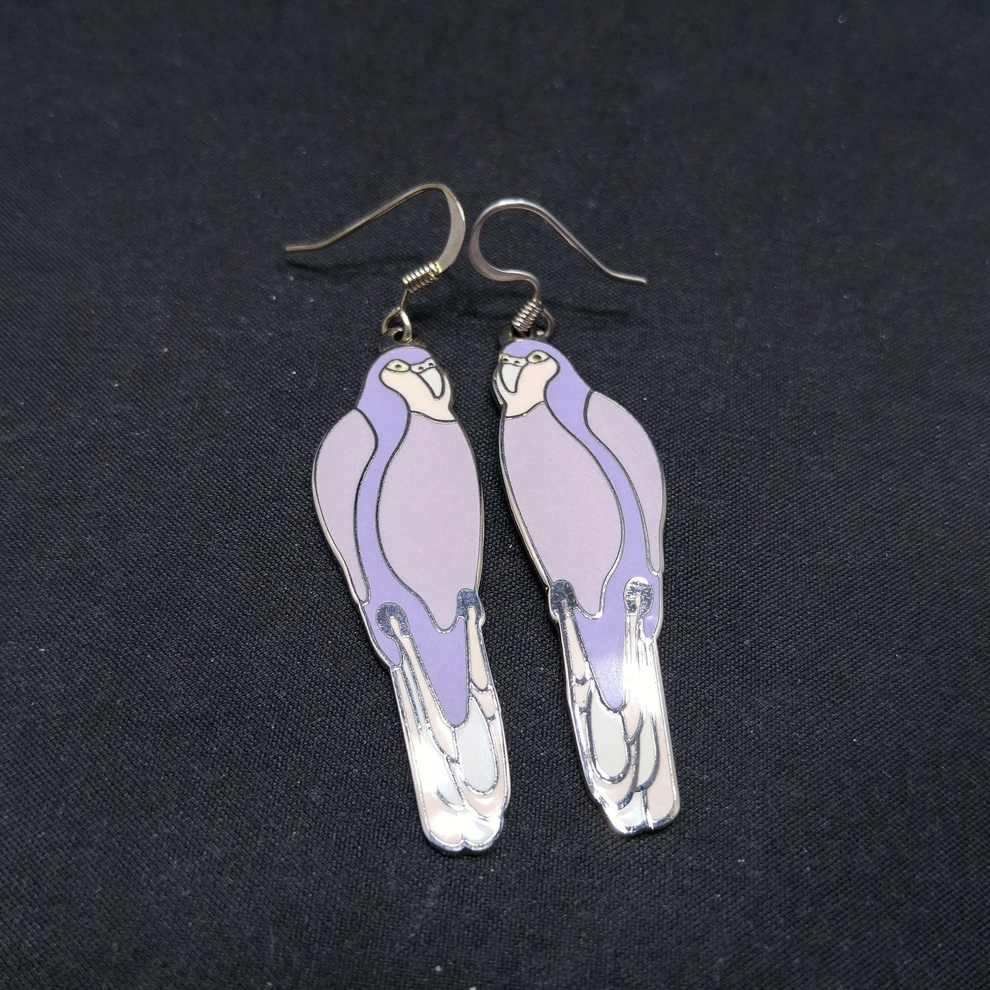 Laurel Burch "Parrot" Earrings, Cloisonne Gold Plated, 1980s Vintage Jewelry