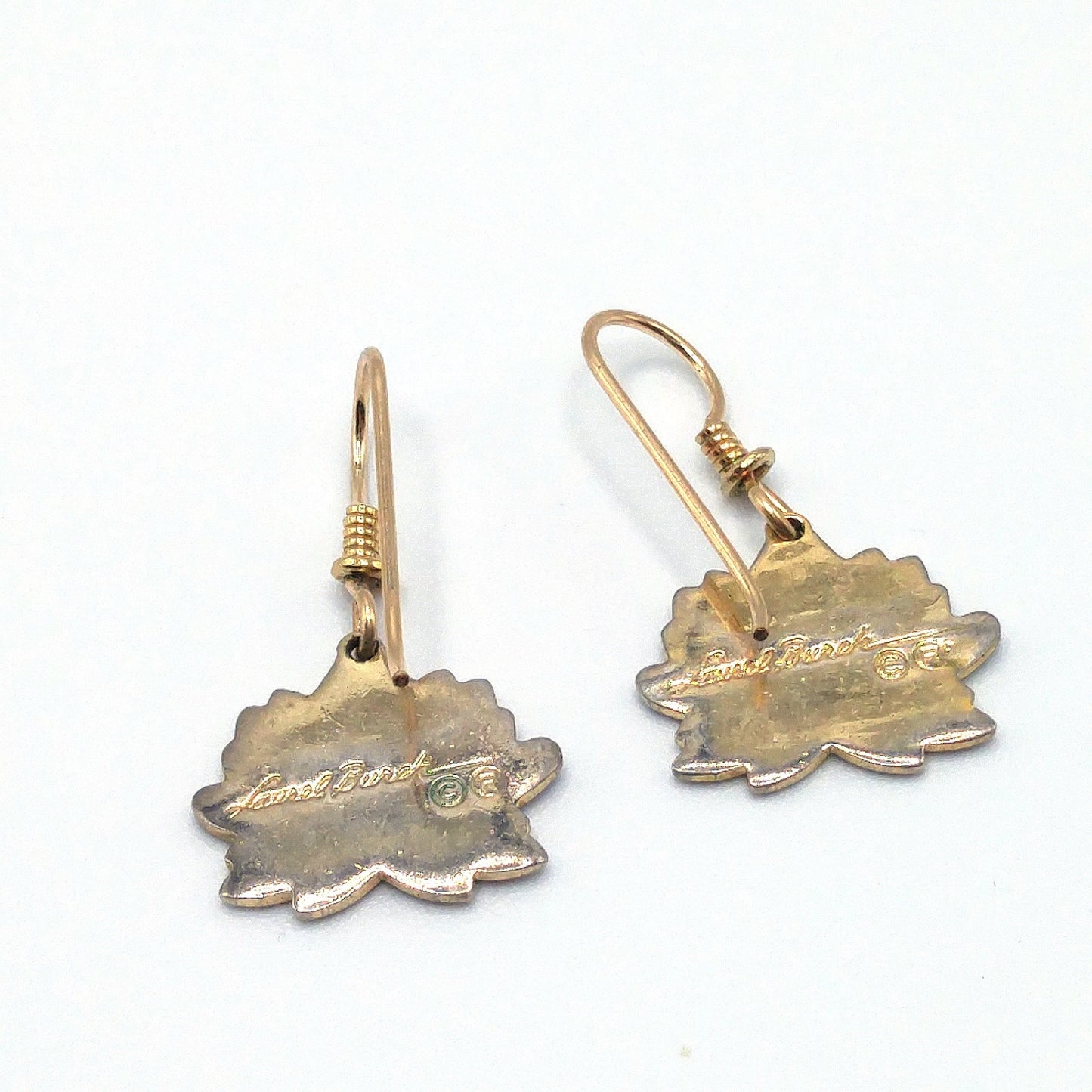 Vintage Laurel Burch Blue Orange Lily Earrings, Enamel Cloisonne, Gold Plated