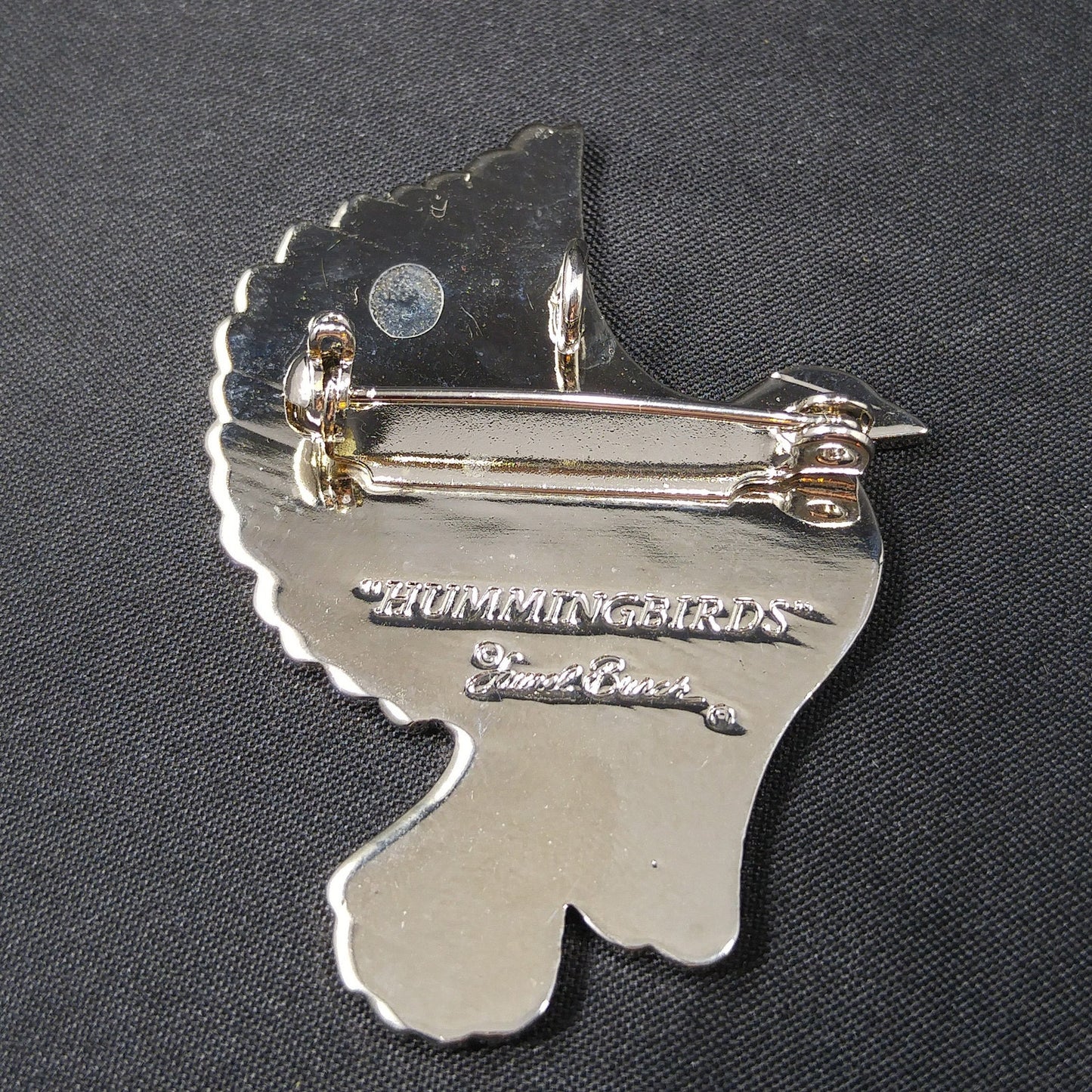 Vintage Laurel Burch "Hummingbirds" Pendant Brooch, White Gold Cloisonne, 1980s