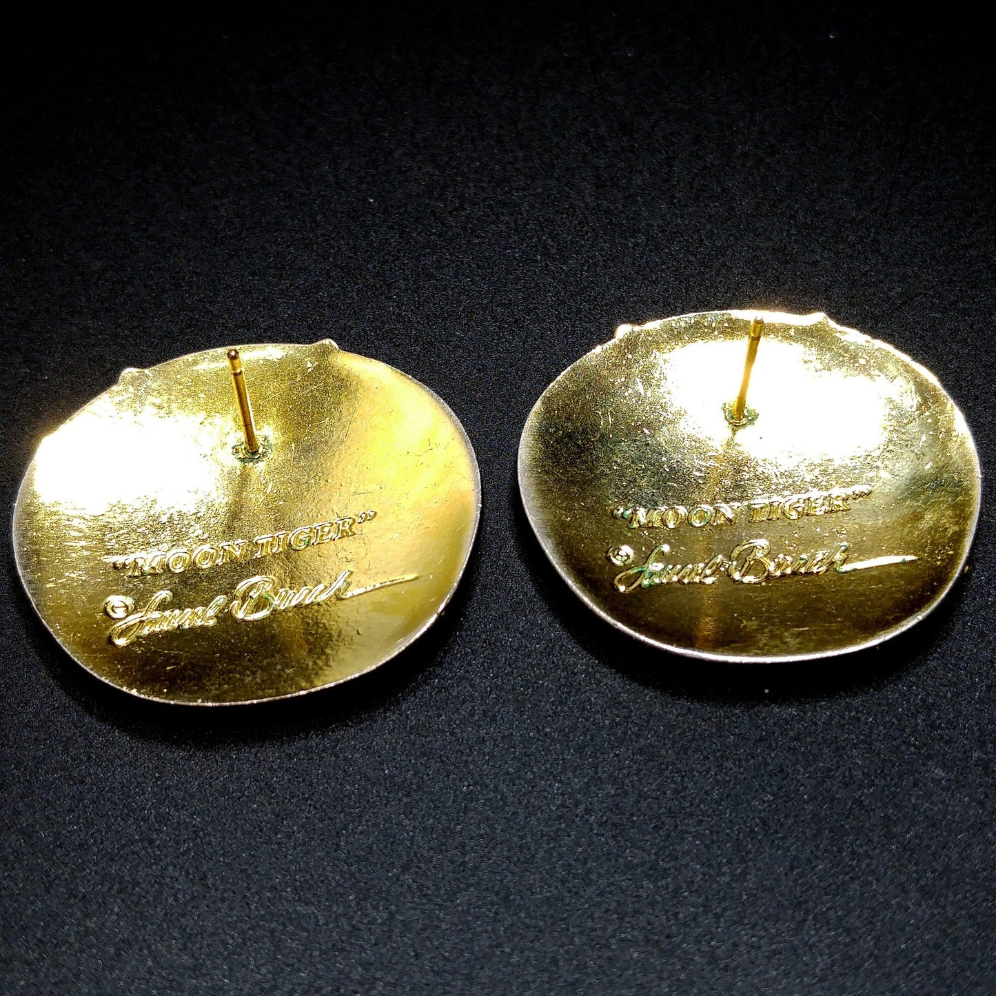 Vintage Laurel Burch "Moon Tiger" Red Post Earrings, Gold Plated