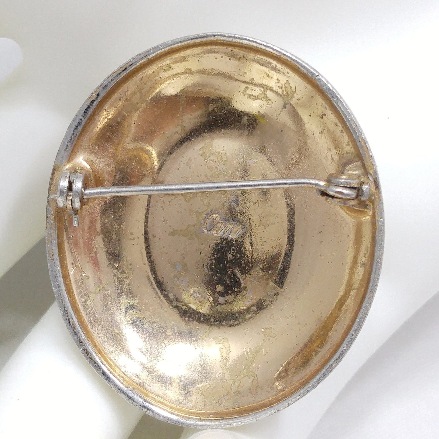 Coro Shell Carved Cameo Brooch, Gold Over Silver, 1950s Vintage Jewelry