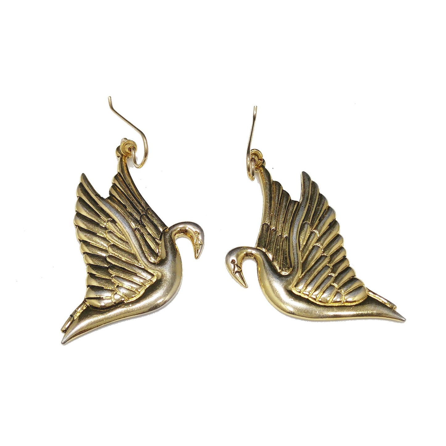 Laurel Burch Gold Plated Swan Earrings, Gold Filled Ear Wires, 1980s Vintage