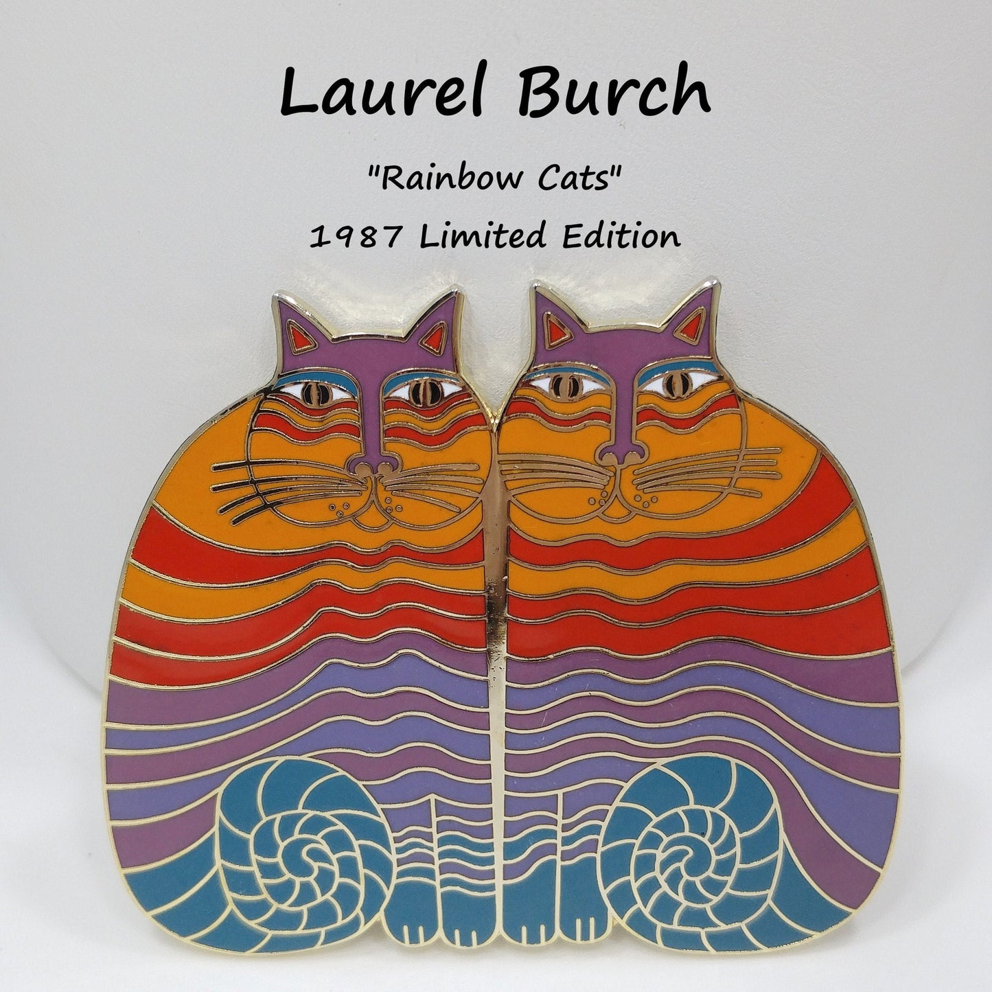 Laurel Burch "Rainbow Cats" Pendant for Necklace, Gold Plated, Needs Silk Cord, 1980s