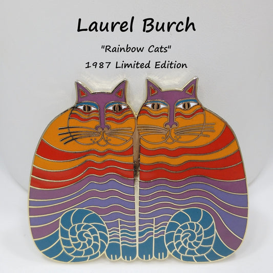 Laurel Burch "Rainbow Cats" Pendant for Necklace, Gold Plated, Needs Silk Cord, 1980s