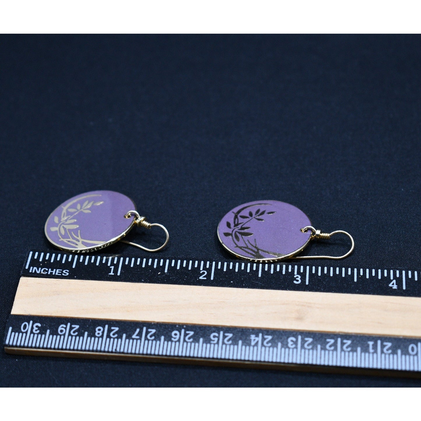 Vintage Laurel Burch Floral Gold Plated Earrings, Purple Enamel