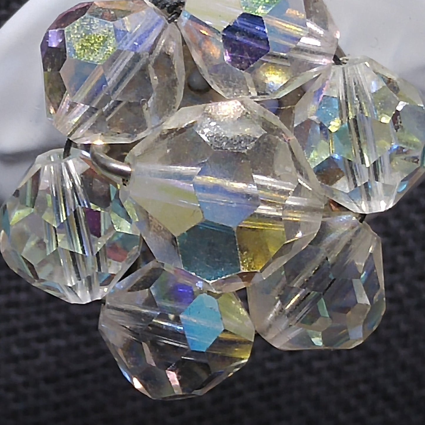 AB Crystal Beaded Necklace Earrings Set, Clear Aurora Borealis Beads, 1950s Vintage Jewelry