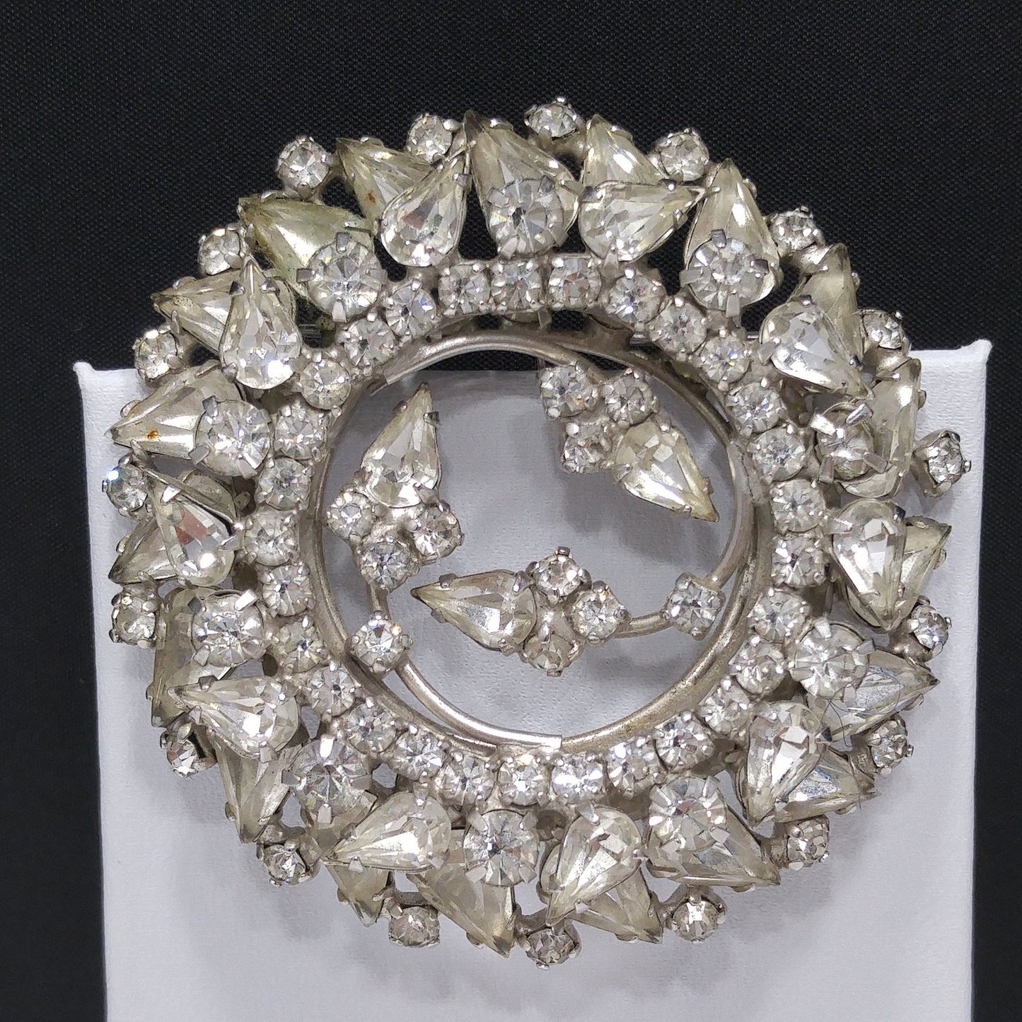 Vintage Clear Rhinestone 2 Tiered Brooch, Wedding Jewelry, Rhodium Plated, 1960s Vintage Jewelry