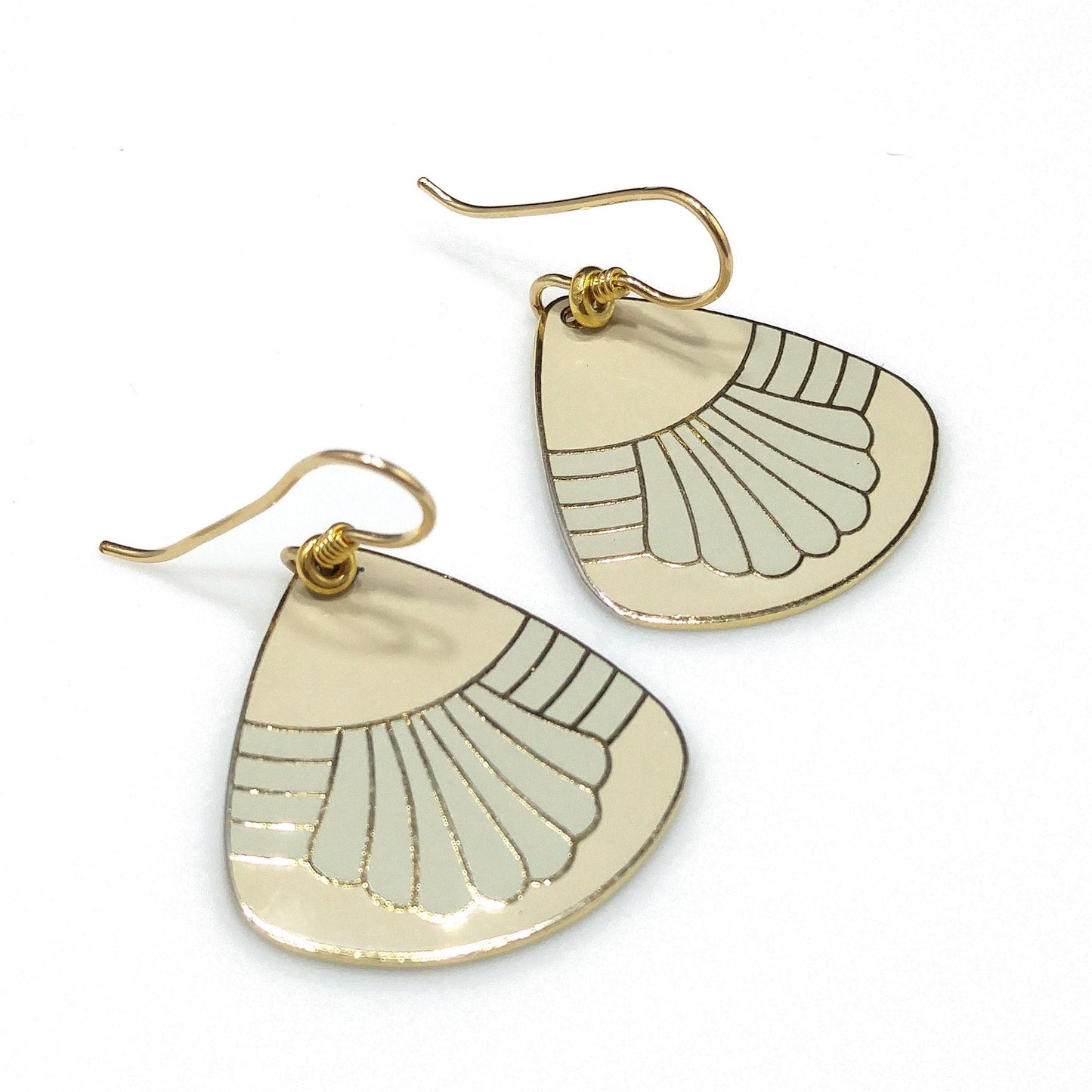 Vintage Laurel Burch Beige Gray Waterfall Earrings, Gold Plated