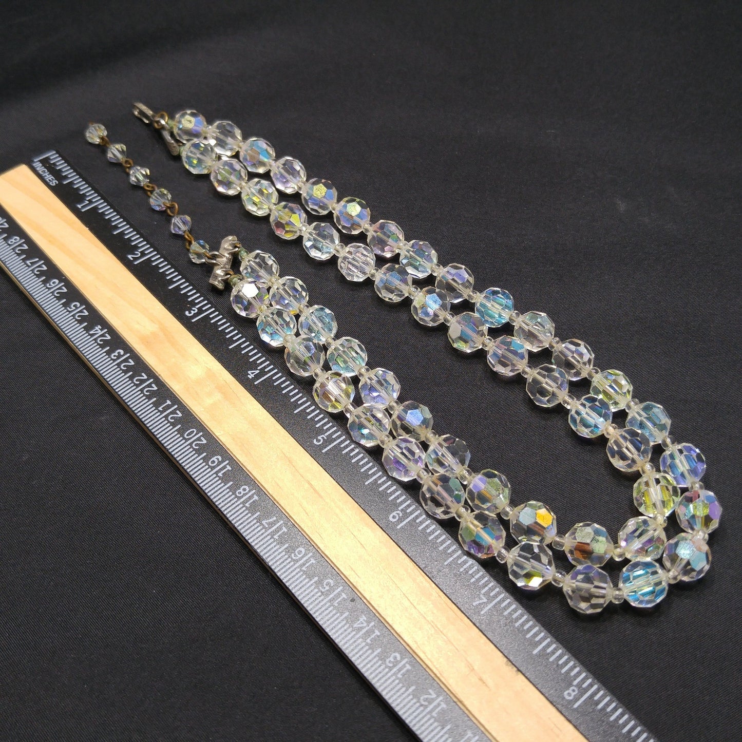 Lisner Clear AB Crystal Beaded Necklace, Two Strands, 1950s Vintage Jewelry