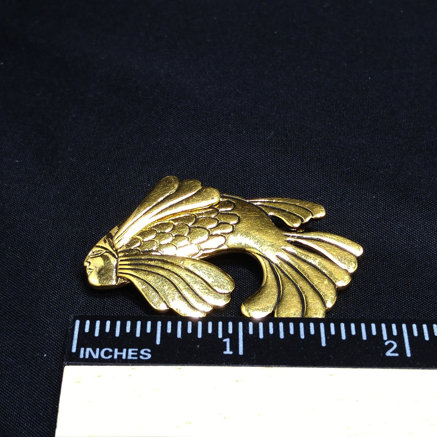 Laurel Burch Fish With Human Face Brooch, Gold Plated, 1980s Vintage Jewelry