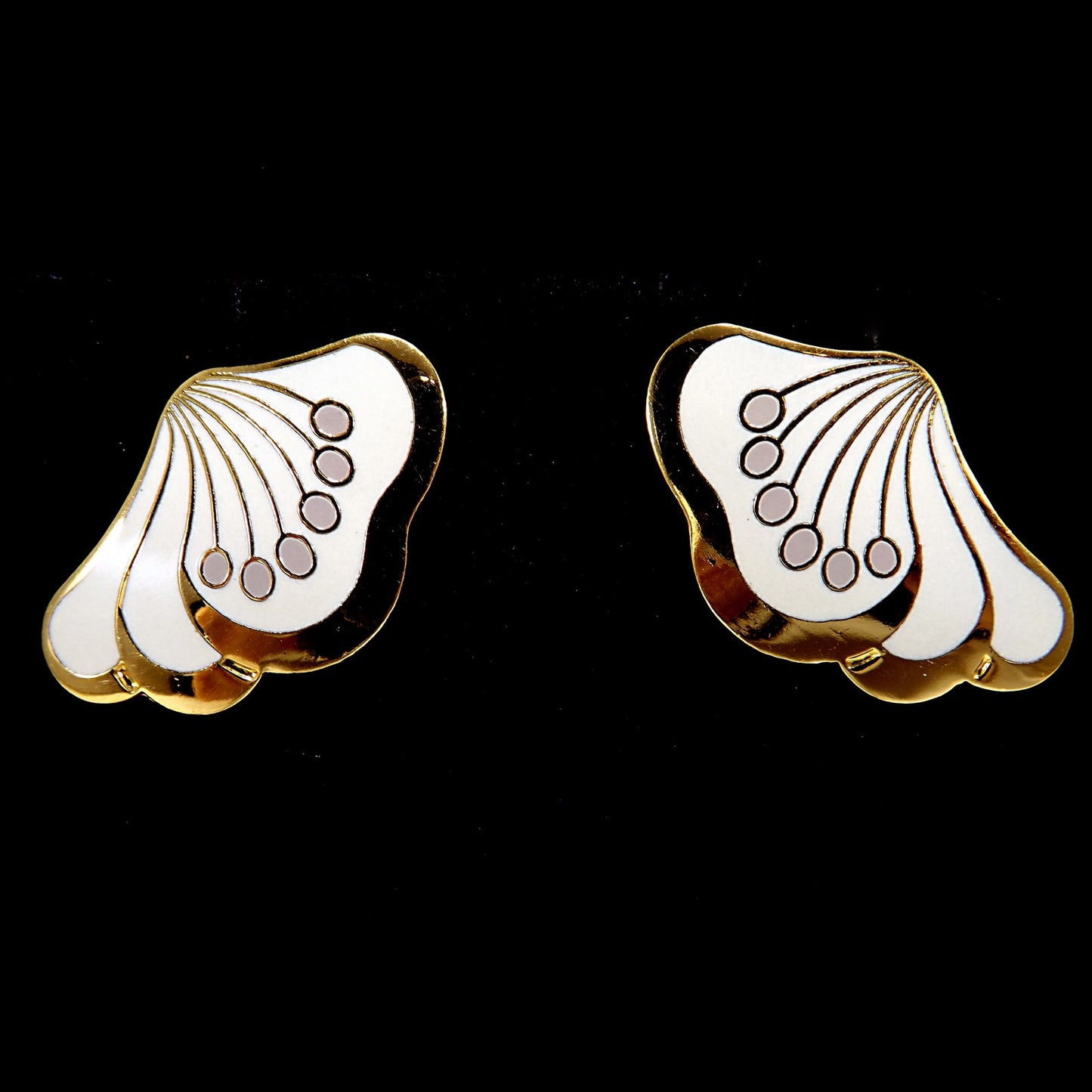 Laurel Burch "Le Fleur" Gold & White Post Earrings, Gold Plated, 1980s Vintage