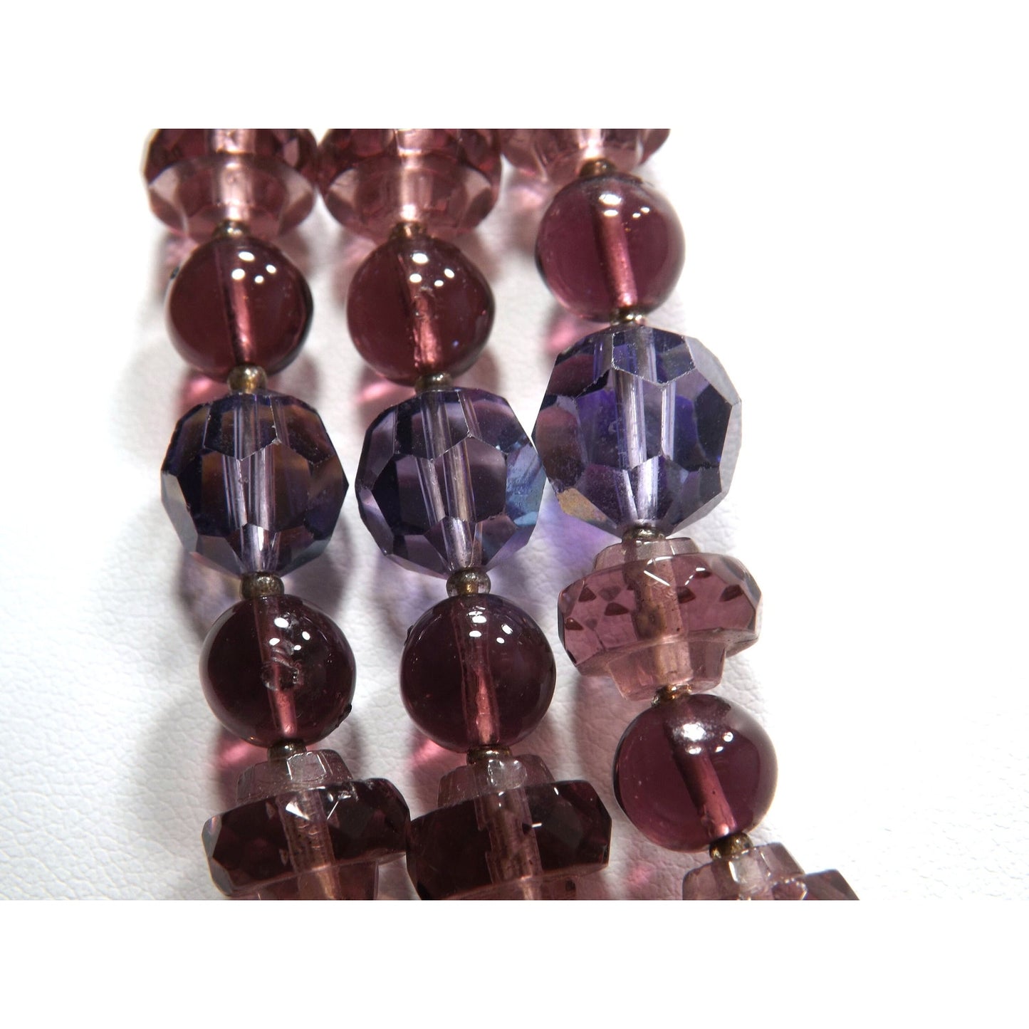 Art Glass Purple Gold Foil Beaded Necklace, Three Strands, 1960s Vintage Jewelry