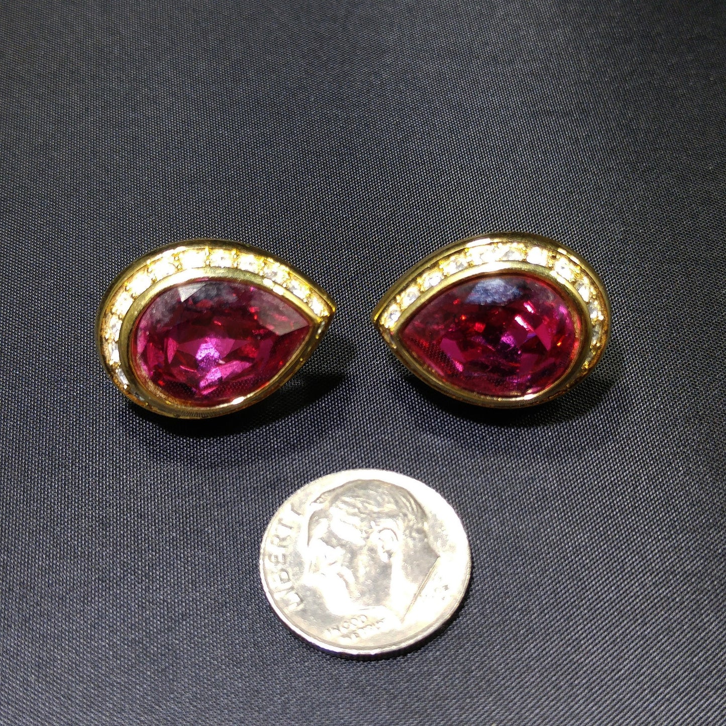 Vintage Swarovski Pink Teardrop Crystal Earrings 1990s Gold Swan Logo Signed