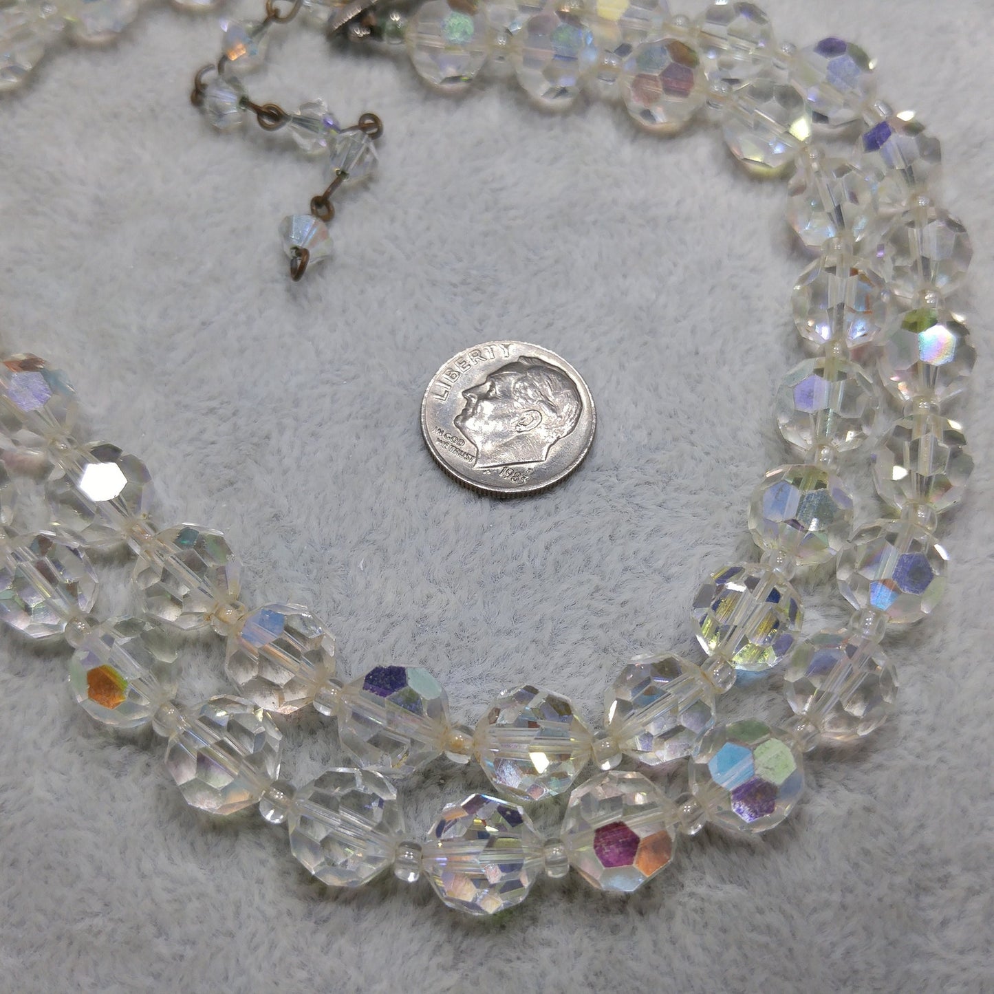 Lisner Clear AB Crystal Beaded Necklace, Two Strands, 1950s Vintage Jewelry