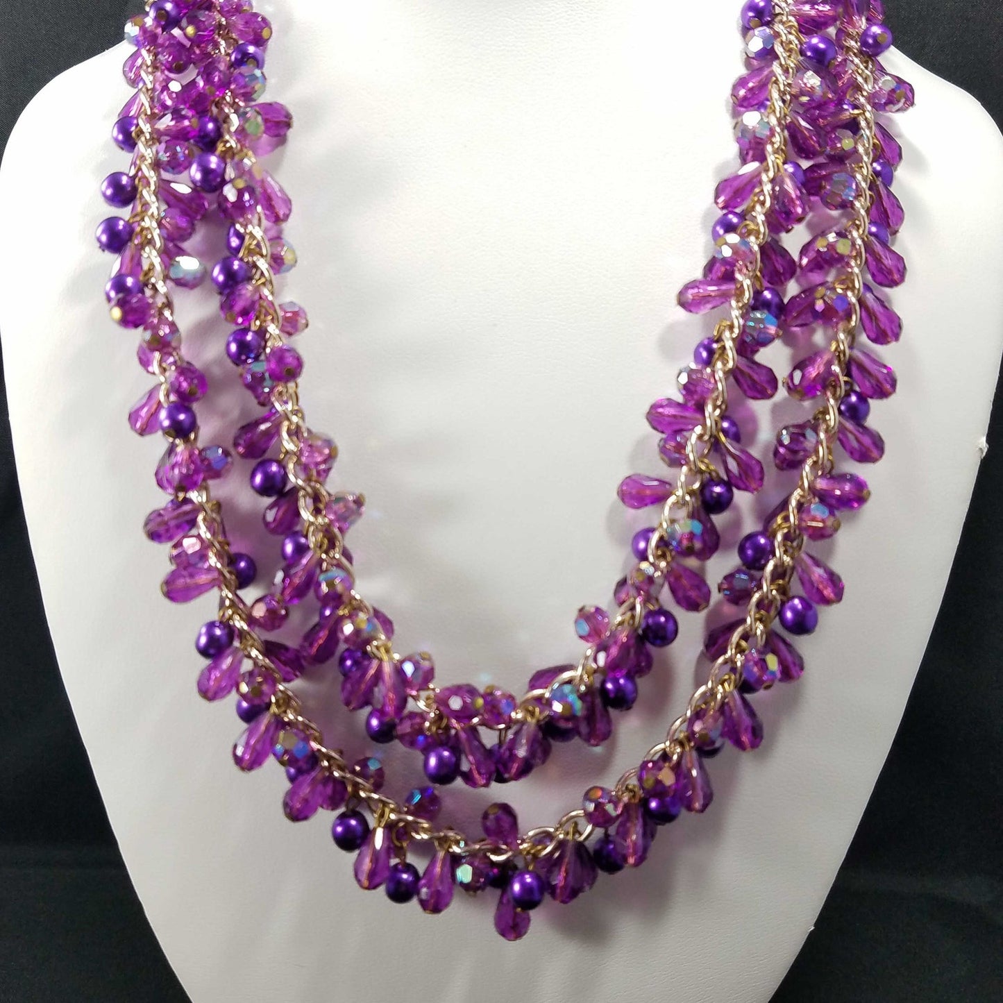 Western Germany Purple Gold Beaded Necklace, 1960s Vintage Jewelry