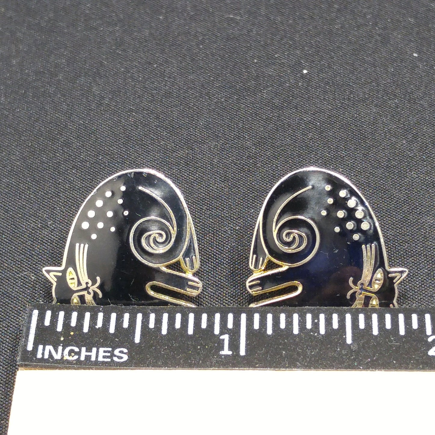 Vintage Laurel Burch "Keshire Cat" Black Post Earrings, Gold Plated