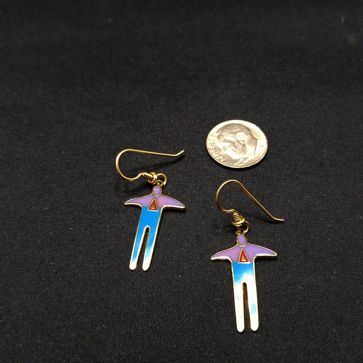 Vintage Laurel Burch Person Enamel 1980s Earrings, Gold Plated