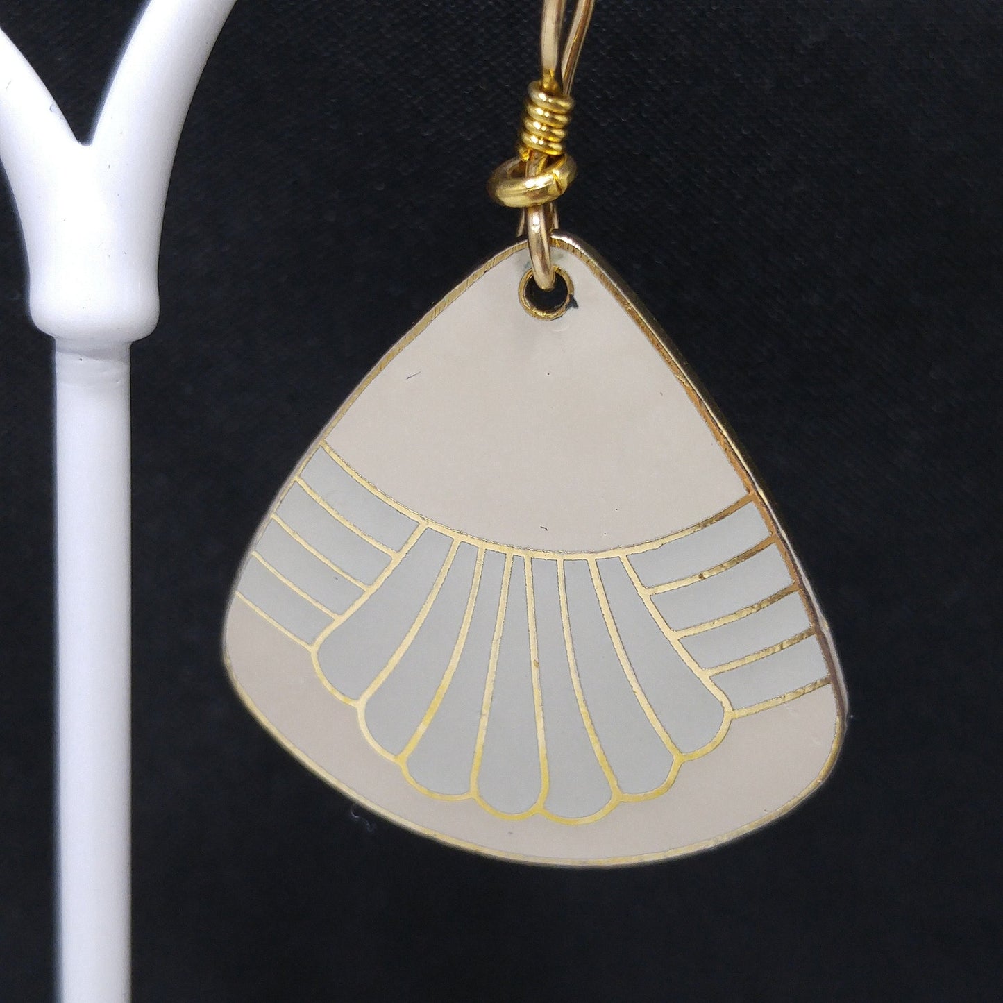 Vintage Laurel Burch Beige Gray Waterfall Earrings, Gold Plated