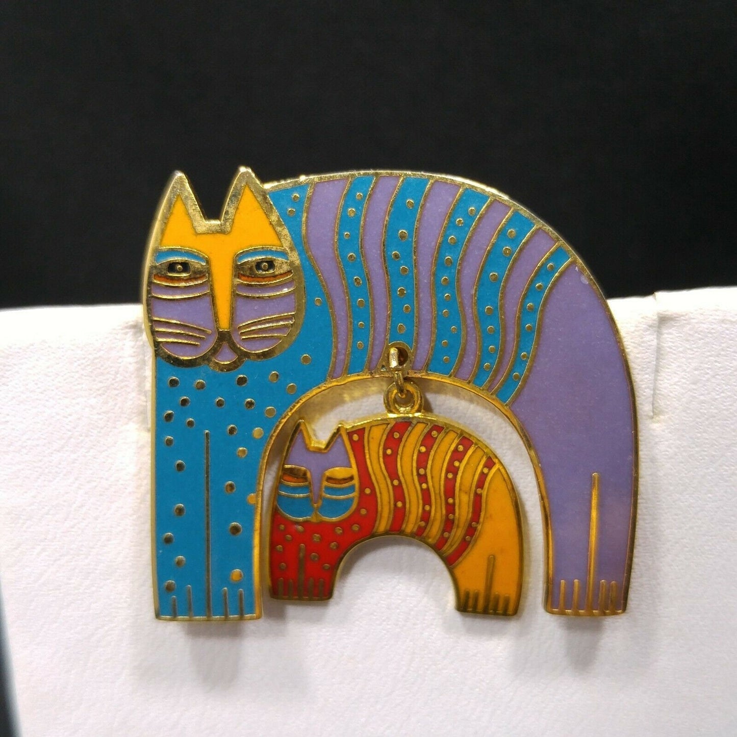 Laurel Burch Mr Jios Cat Vintage Brooch, Cloisonne Gold Plated 1980s