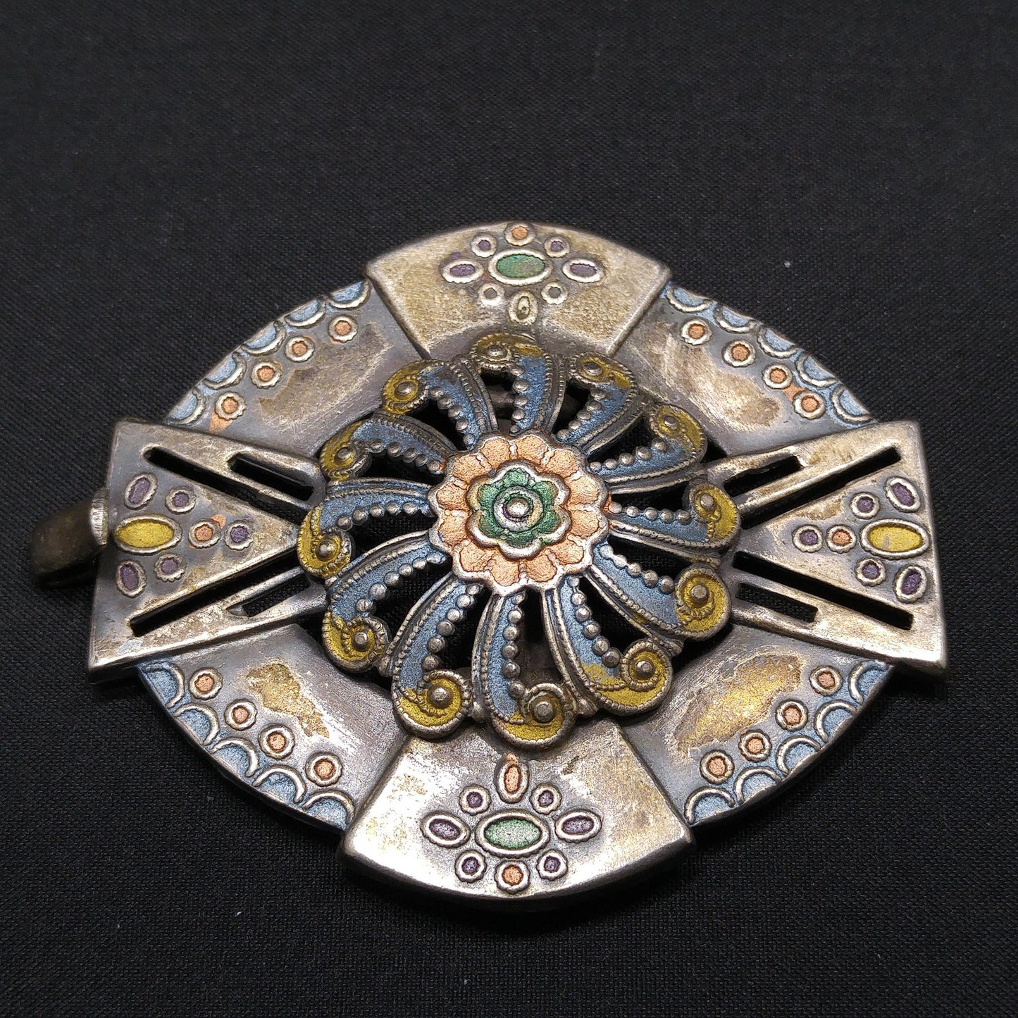 Vintage Enamel Ladies Belt Buckle, Enamel on Brass, 1930s Vintage Accessory