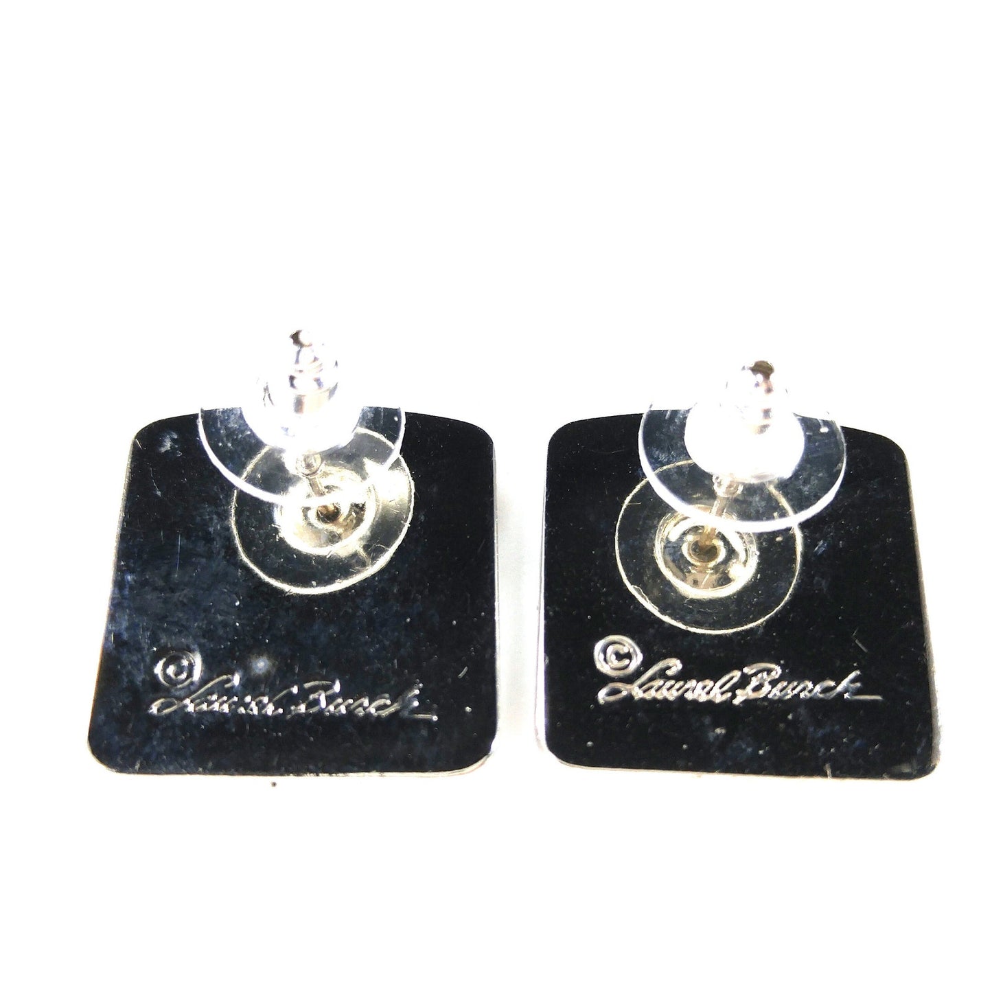 Vintage Laurel Burch Geometric Naito Blue Post Earrings, Rhodium Plated, 1980s
