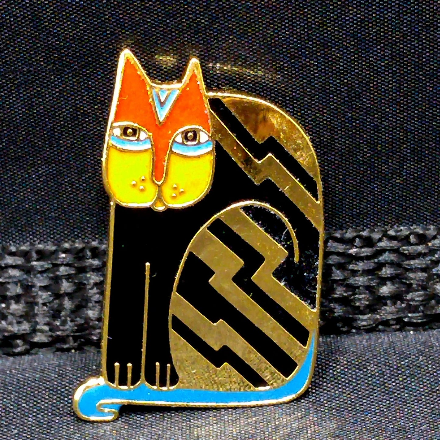 Laurel Burch "Fantasticat" Cat Brooch, Cloisonne Gold Plate, Enamel Pin, 1980s Vintage Jewelry
